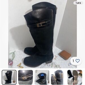 Tory Burch Jenna Suede Black Riding Boots Size 5.5